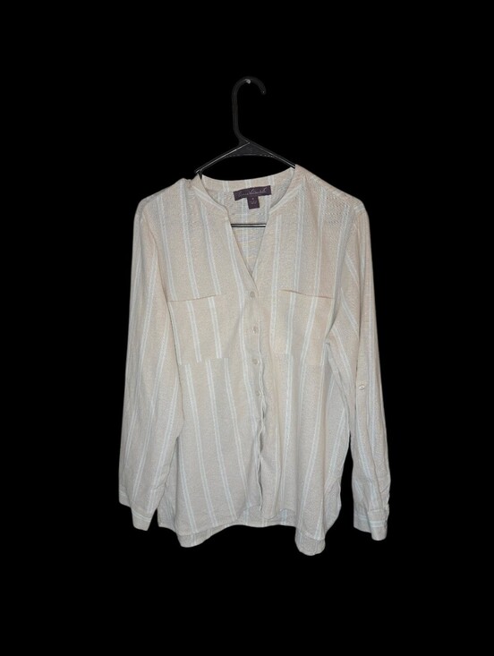Gloria Vanderbilt Tops - Linen Blend Button Down Women's Top, Lagenlook, Beachy, Casual, Woven, Sz Med